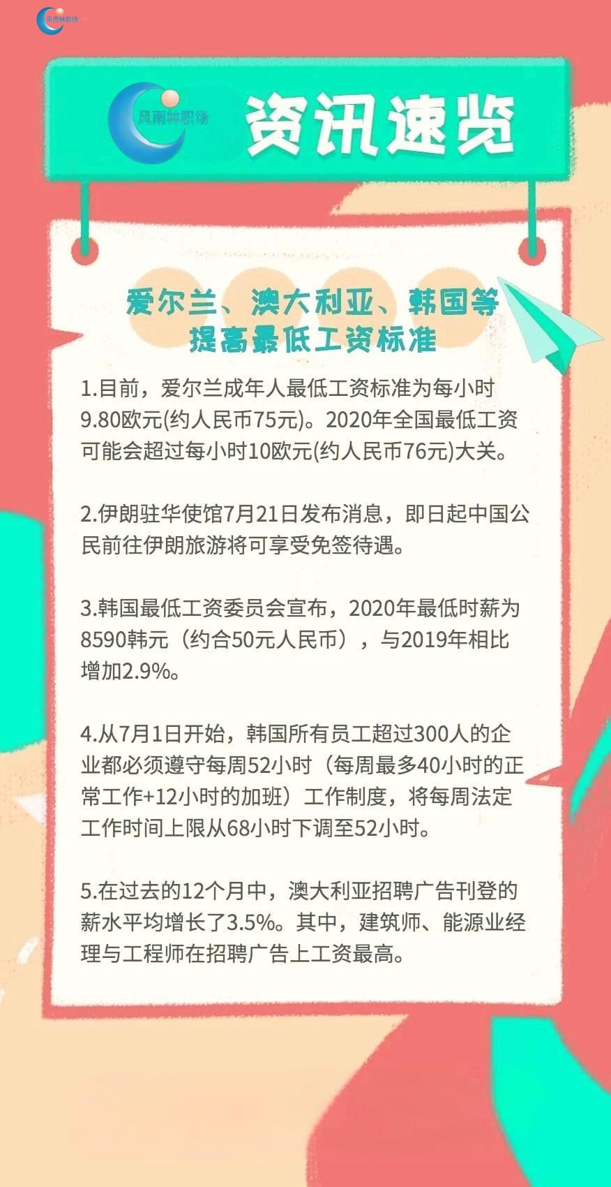 爱尔兰、澳大利亚、韩国等提高最低工资标准